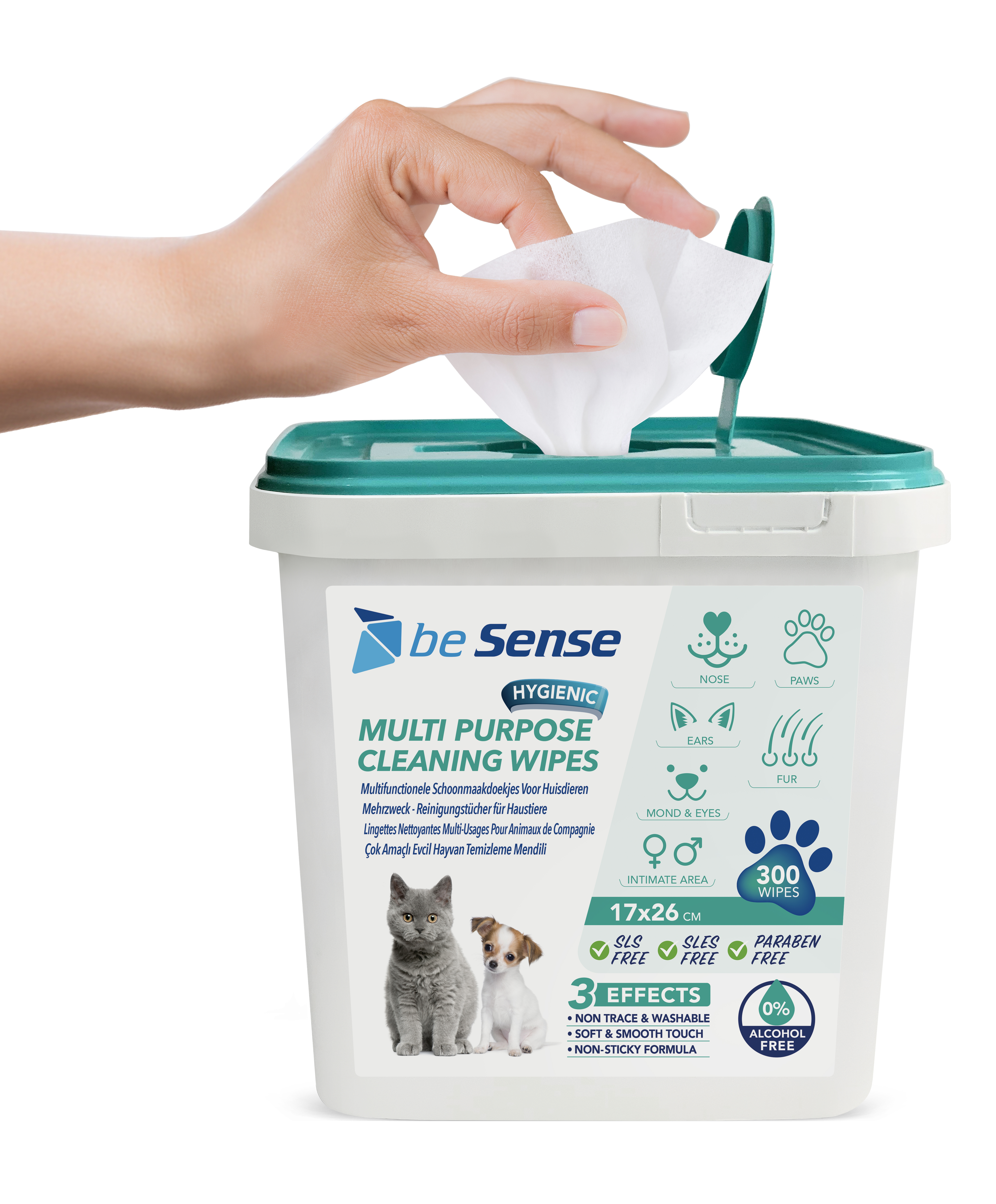 BESENSE Evcil Hayvan Temizleme Islak Mendili Alkolsüz 300 Yaprak