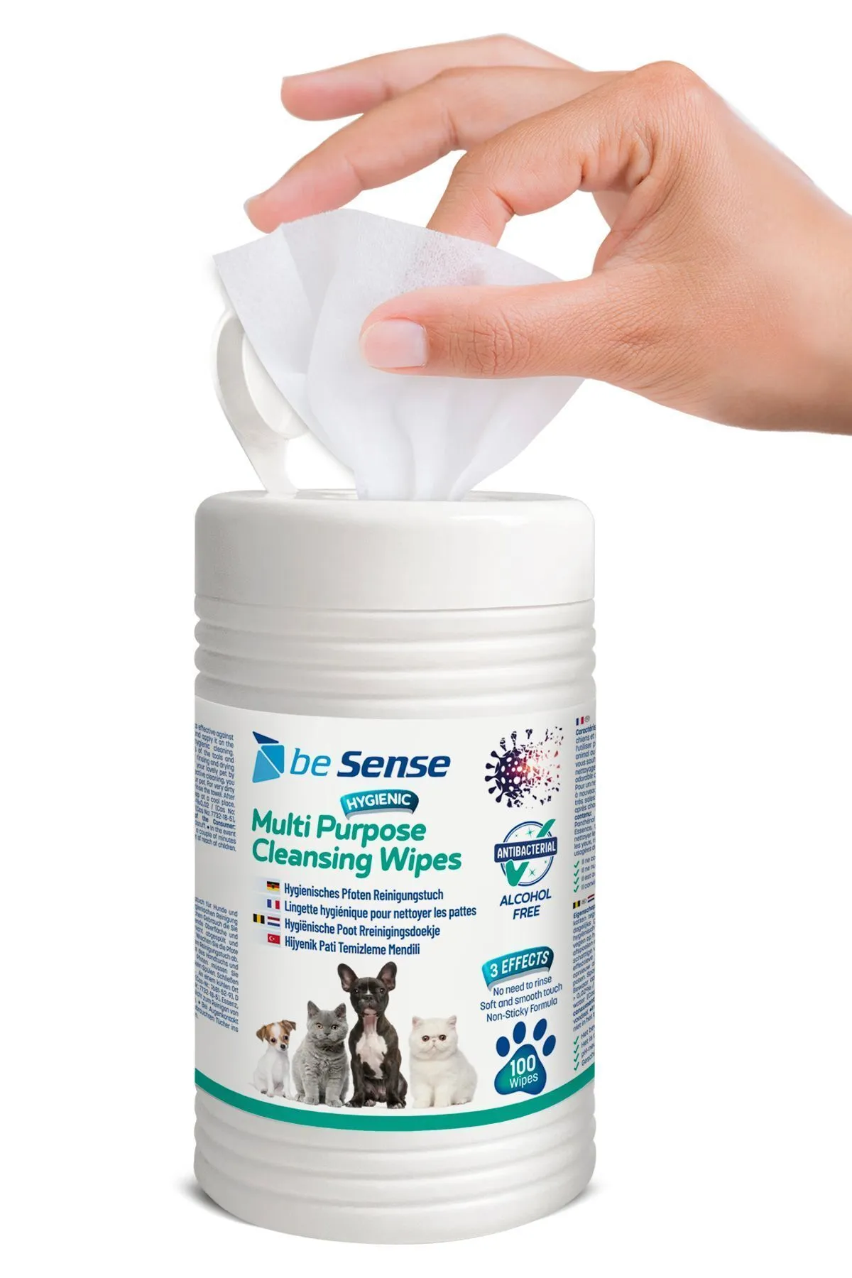 BESENSE Evcil Hayvan Temizleme Islak Mendili Alkolsüz 100 Yaprak