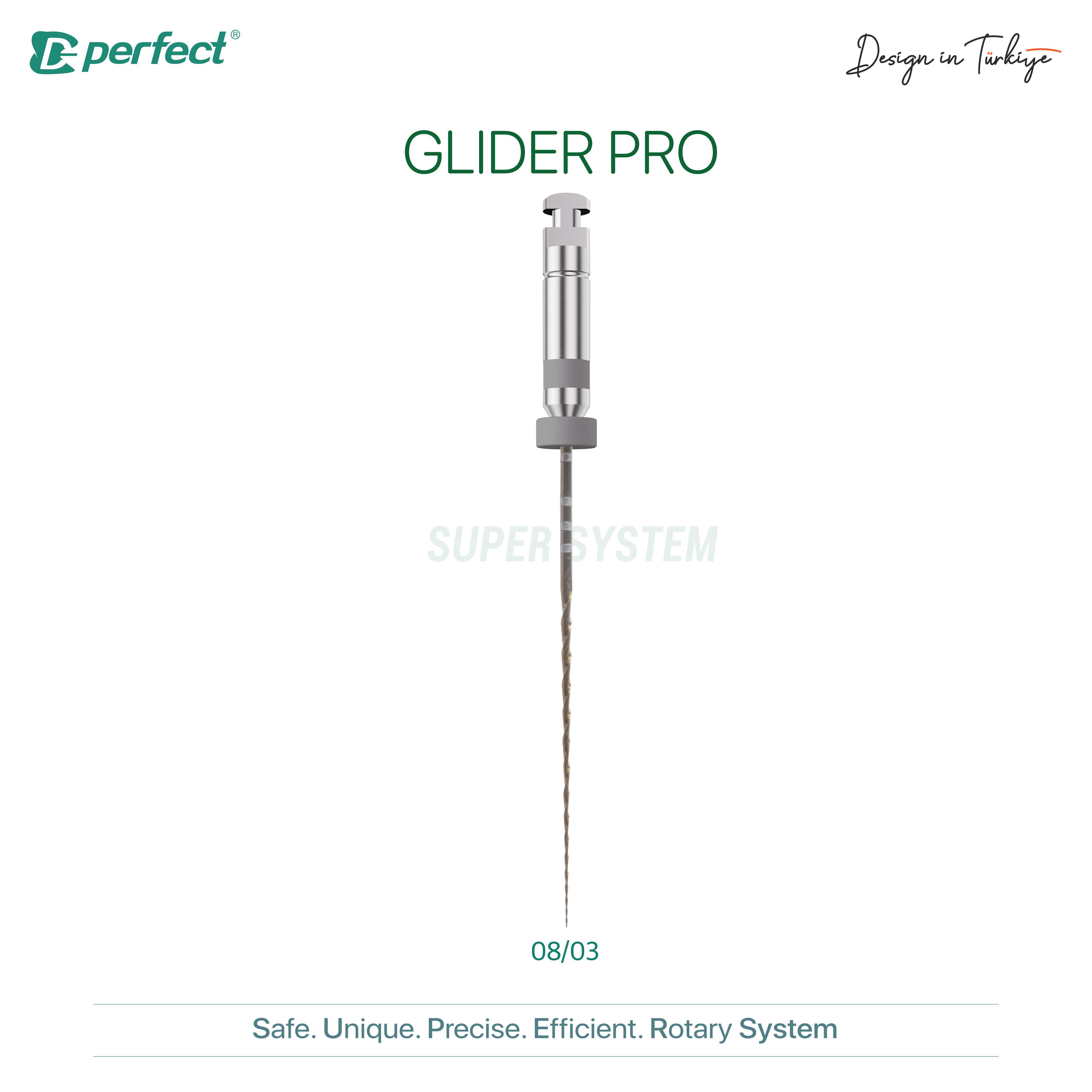 Perfect Super System Glider Pro Sorti NiTi Rotary Eğe 08/03 - Gold Isıl İşlemli, 25 mm / 21 mm