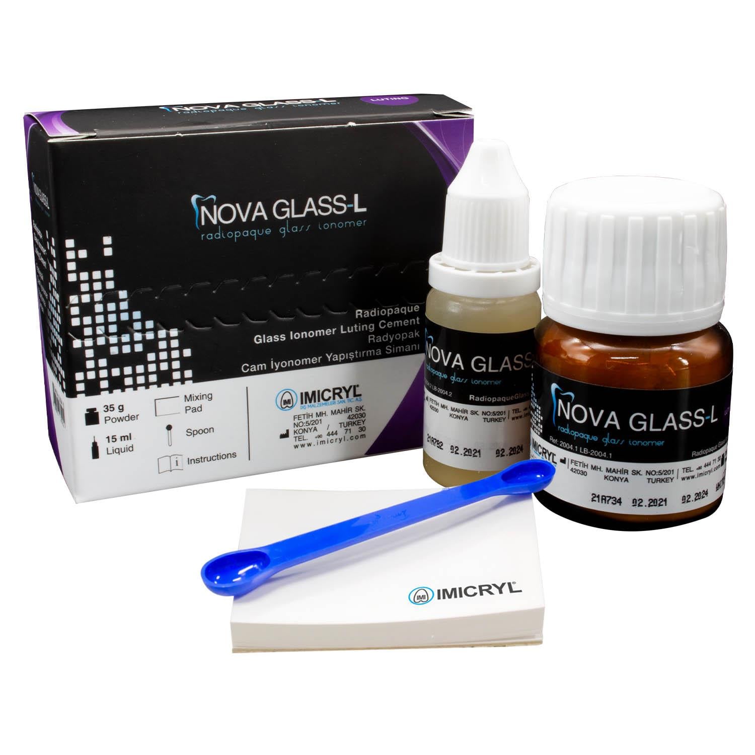 Imicryl Nova Glass L Radyopak Cam İyonomer Yapıştırma Simanı 35 gr