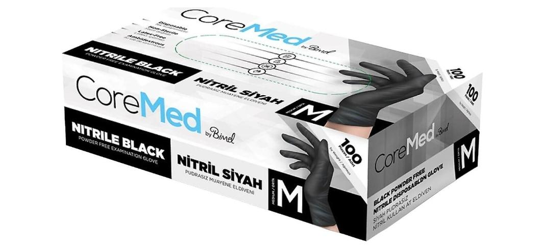 Bimel Coremed Pudrasız Nitril Eldiven Siyah - 100'lü Kutu
