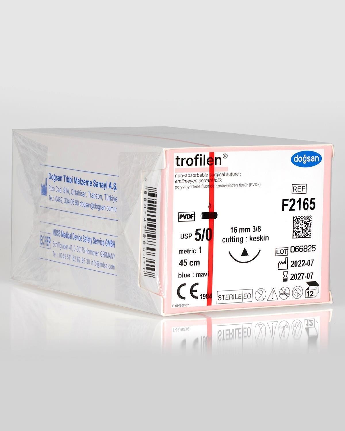 Doğsan Trofilen 5/0 16 3/8 Keskin (Δ) 45cm PVDF Emilemeyen Sütür 12 Ad./Pkt