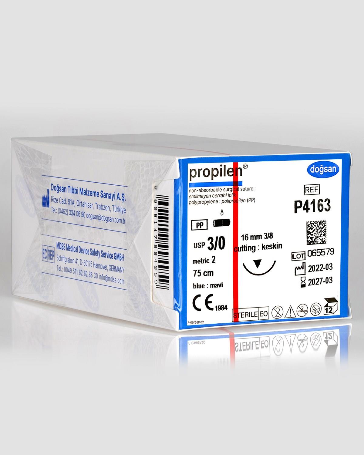 Doğsan Propilen 3/0 16 3/8 Keskin (▼) 75cm Polipropilen Emilemeyen Cerrahi Sütür